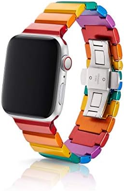 41 ממ פס השעון של Juuk Rainbow Ligero Premium מיוצר עבור ה- Apple Watch, באמצעות כיתה מטוסים, אלומיניום סדרת Anodized 6000 קשה עם אבזם פריסת פרפר נירוסטה מוצק