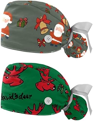 פעמון חג המולד של סנטה חג המולד מתכוונן כובע עבודה עם מחזיק קוקו, 2 חבילות כובע כובע כובע בופנט לגברים ונשים