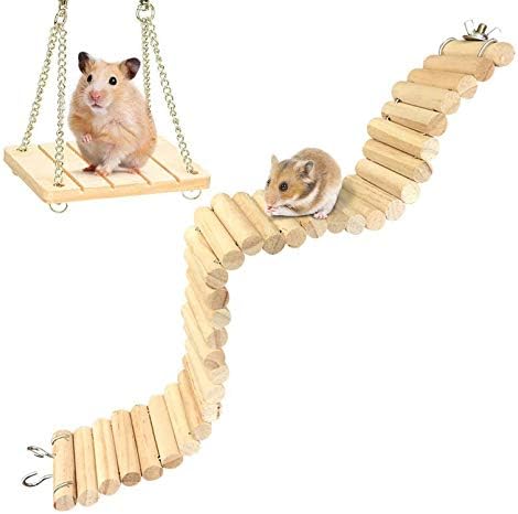 סולם מתלים של גשר האוגר של חמילדי צעצוע כלוב נדנדה מעץ לנדנדת חיות קטנות גרביל