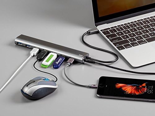 Monoprice 7 Port USB -C Hub - אלומיניום, שיעורי העברה של Superspeed, תואם ל- Apple MacBook, Google Chromebook & More