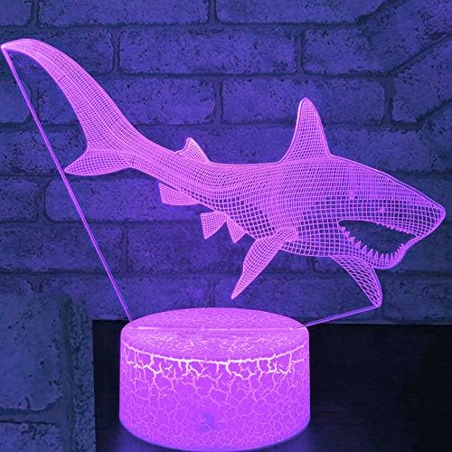 ג ' ינוול 3 ד כריש דגים לילה אור מנורת אשליה הוביל 7 צבע שינוי מגע מתג שולחן שולחן קישוט מנורות אקריליק שטוח בסיס כבל צעצוע