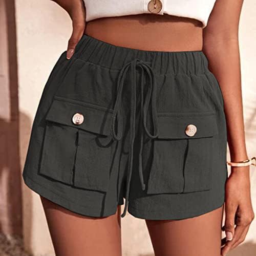 שרוך מכנסי מטען אלסטיים אלסטיים לנשים לנשים בקיץ אימון מכנסי טיולים קצרים עם כיסי כפתורים
