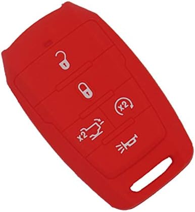 LEMSA 2 חבילה 5 כפתורים סיליקון מקש פוב כיסוי מרחוק מחזיק שקית מגן ללא מפתח תואם 2021 2020 2019 דודג 'ראם 1500 68291690, ורוד אדום