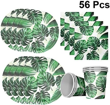 סט 1 של 56 יחידות נייר שולחן נייר מסיבת הוואי מפלצת מפלצת מודפסת כוסות צלחות דקורטיביות חד פעמיות עיצוב רקמות לחגיגת אירועים טובות