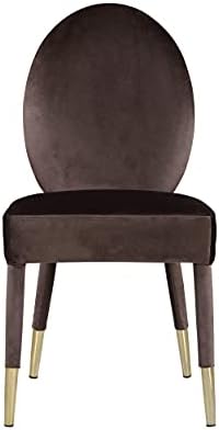 אייקוני בית לברט אוכל כיסא מרופד סגלגל חזרה גידמת עיצוב קטיפה עטוף עץ זהב טון מתכת הטה רגליים מודרני עכשווי, חום