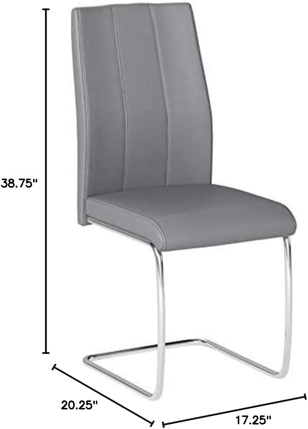 התמחויות מונרך כיסא אוכל 2 חלקים-2 יחידות / 39 ח / עור אפור-מראה / כרום, 17.25 ליטר על 20.25 ד על 38.75 ח