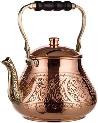 דמקס מיוצר בעבודת יד מד כבד 1 ממ עבה טבעי טורקי נחושת חרוט סיר תה קומקום קומקום קומקום, גדול 3.1 Qt - 2.75 קילוגרם