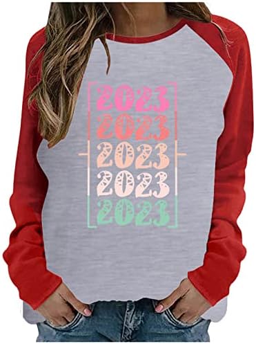 2023 צמרות ערב השנה החדשה לנשים סתיו אופנה סווטשירטים סווטשירטים צבע בלוק שרוול ארוך חולצות חג חולצה חולצה