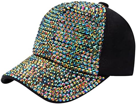 כובע כובע בייסבול של Bling Rhinestone לנשים מנצנץ כובע שמש נושם עם Snapback מתכוונן