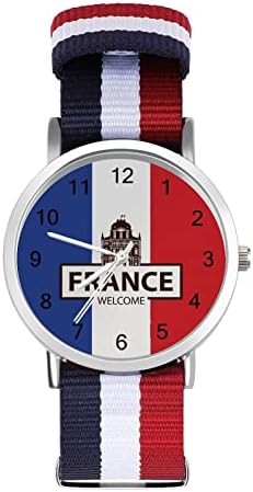 צרפת בברכה דגל רך ארוג רצועת שעון סגסוגת שעון עם ניילון רצועת יום הולדת מתנות לגברים נשים