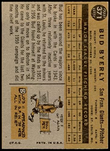 1960 Topps 371 Bud Byerly San Francisco Giants Ex+ Giants