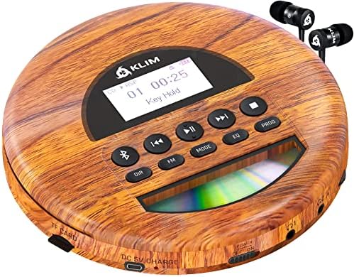Klim Nomad Wood - חדש 2023 - נגן תקליטור נייד ווקמן - סוללה לאורך זמן - כולל אוזניות - רדיו FM - תואם MP3 נגן תקליטור נייד - TF Card Radio FM Bluetooth - אידיאלי למכוניות