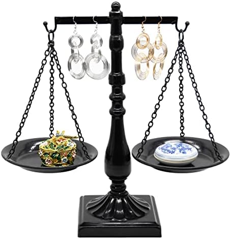 מגדל תכשיטים של וינטג 'וינטג' מאזניים, מארגן שרשרת עמידה בחינם, תצוגת מחזיק תכשיטים לאחסון עגילים, צמידים שעונים עץ - שחור