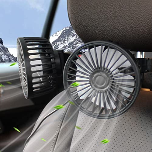מאוורר רכב בולולל, מאוורר מושב מכונית ניידת משענת ראש 360 מעלות מאוורר רכב סיבוב למושב 12 וולט אוויר קירור עם ויסות מהירות ללא צעד לרכב שטח, קרוואנים, כלי רכב