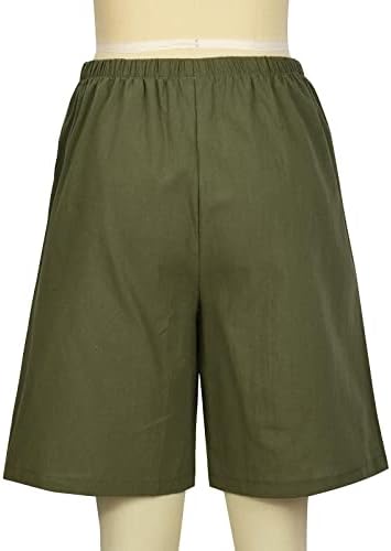 מכנסי ברמודה בסיסיים בקיץ לנשים פשתן כותנה מכנסיים מותניים קצרים מזדמנים מכנסיים קצרים באורך ברך עם כיסים