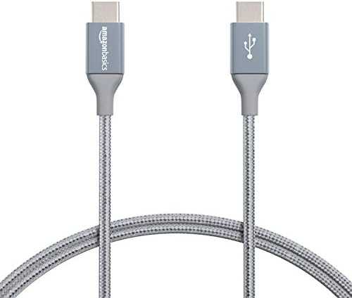 יסודות אמזון USB-C ל- USB-C 2.0 כבל טעינה מהיר, חוט קלוע ניילון, מהירות העברה של 480 מגהביט לשנייה, 10 רגל, אפור כהה