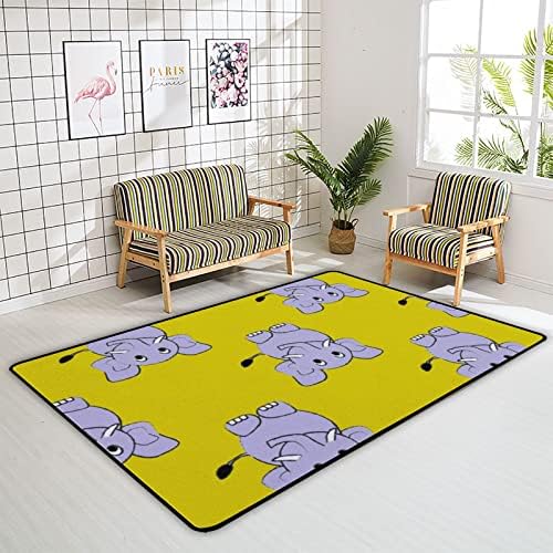 שטיח אזור טופרטים פילים חמודים על רקע צהוב משתלת שטיח שטיח מחצלת ילדים משחקים מחצלת 7 'x 5' לחדר שינה בסלון