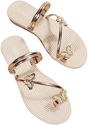 נשים של נעלי בית ריינסטון טבעת הבוהן שטוח שקופיות סנדלה, גבירותיי כפול רצועת כפכפים סנדלי קיץ חיצוני סנדל