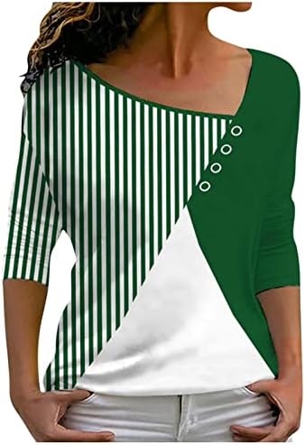 חולצות לנשים מקרית ארוך שרוול צבע בלוק טלאי טוניקת חולצות חידוש אלכסוני צווארון רופף טרנדי חולצה