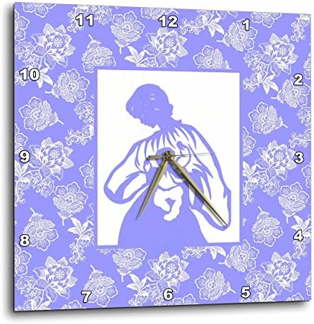 3DROSE DPP_220324_3 אישה הנושאת תינוק בפאנל לבן על שעון קיר רקע פרחוני, 15 על 15