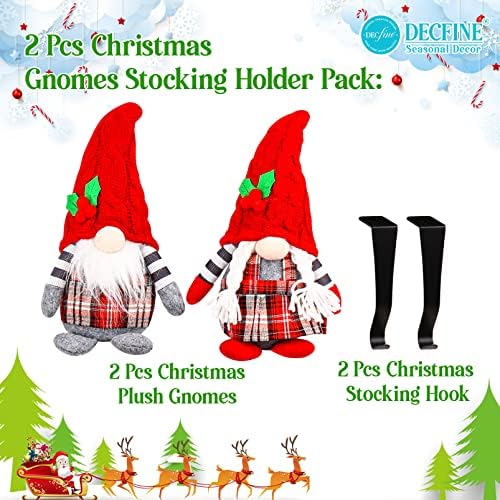 סט של 2 מחזיקי גרבי גמדי חג המולד עם גרבי ציפוי מתכת קולבי/ווים