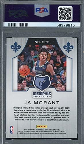 JA Morant 2019 Panini Chronicles כרטיס טירון כדורסל RC 526 PSA מדורגת 10
