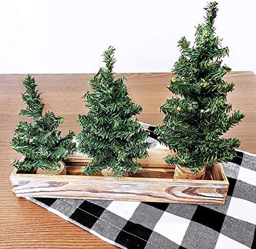 WINLYN 3 PACK מיני עצי אורן קנדיים עם בסיסי עץ עצי חג מולד מיניאטוריים מלאכותיים ועצי אדנית כפרית לעונת החג של עונת החג.