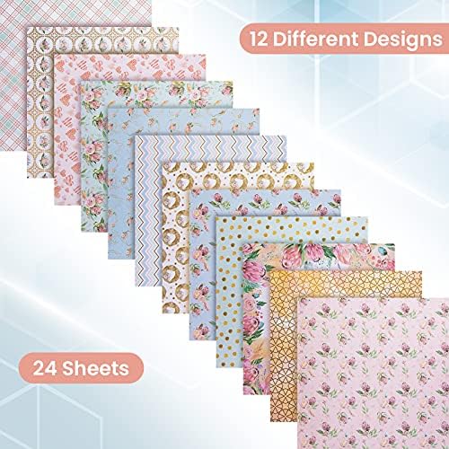 Yarrumi 24 Sheets חבילת נייר אלבום, מעצבת נייר נייר פרחוני נייר דפוס צדדי 6 רפידות נייר בול נושאים