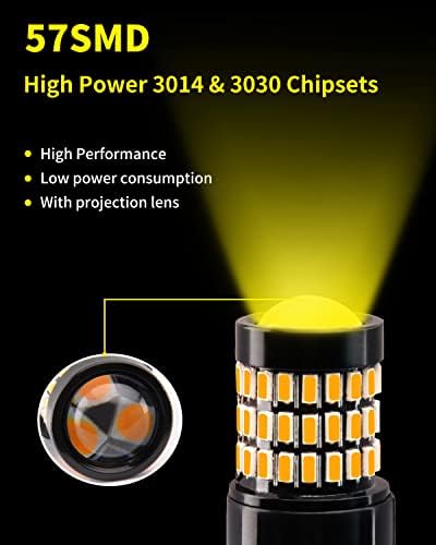 Allam Amber צהוב 7443 7444 7440 T20 נורות LED עם מקרן קדמי/ אחורי סיבוב אורות מצמוץ תואמים לשנת 2017 2018 2019 2020 2021 טויוטה טקומה, חבילה של 2