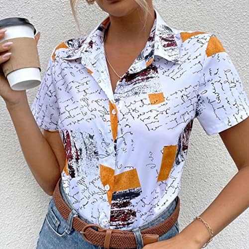חולצות לנשים גרפי נשים של קיץ אופנה גרפי הדפסת דש קרדיגן מזדמן קצר שרוול חולצה