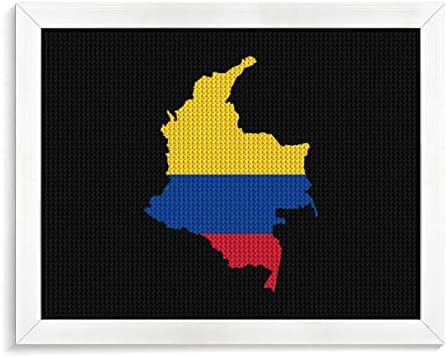 דגל המפה של קולומביה יהלומי ציור ערכות תמונה מסגרת 5 ד עשה זאת בעצמך מלא תרגיל ריינסטון אמנויות קיר תפאורה למבוגרים לבן עץ 50 * 40 סמ